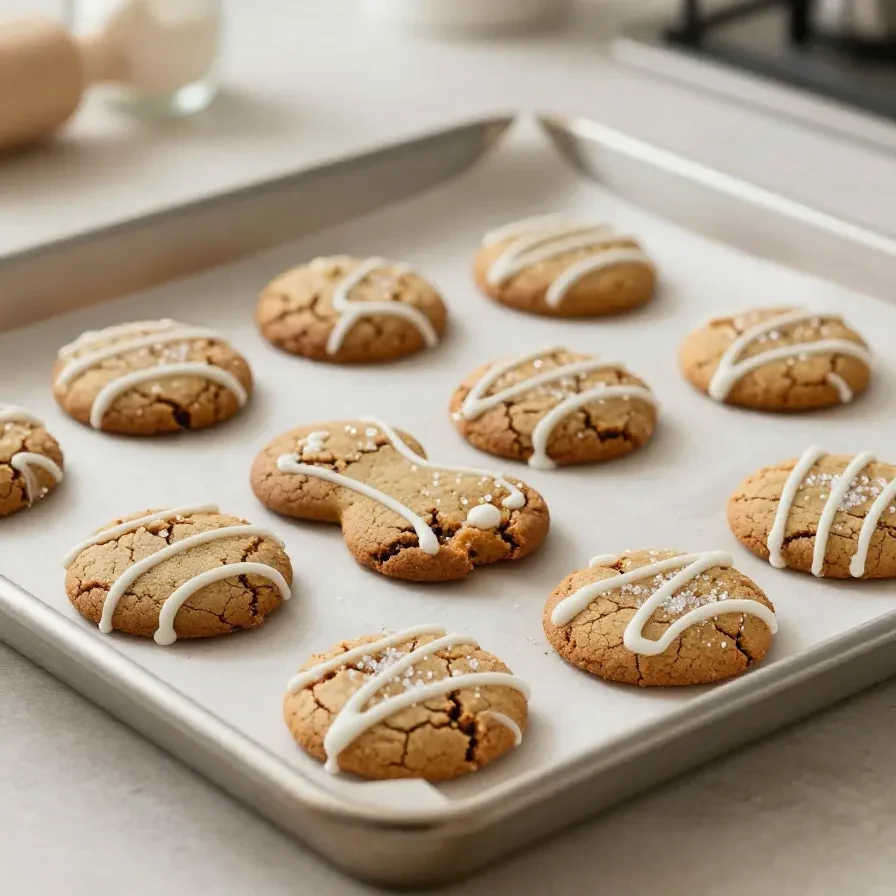 Frisch gebackene Gingerbread Latte Cookies auf einem Teller, mit zimtfarbener Gewürznote und winterlichem Look.