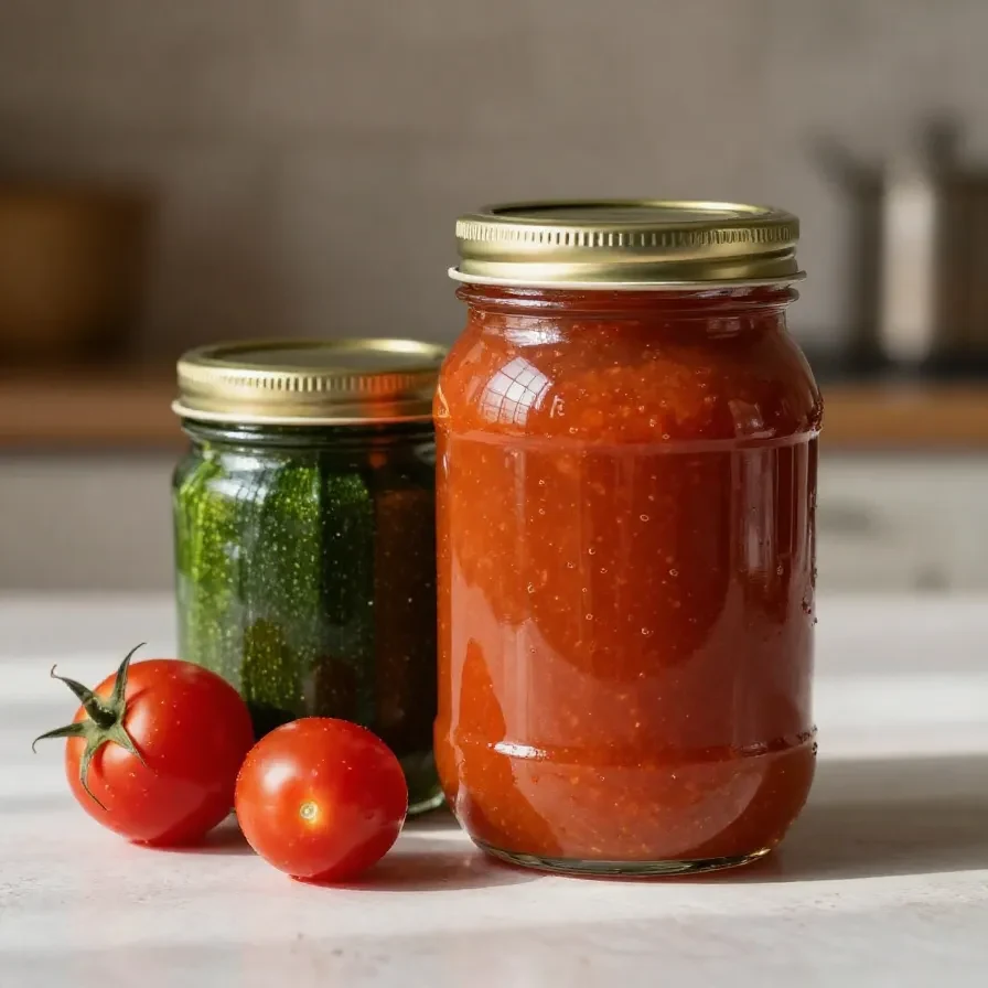 Schale mit würziger Zucchini-Salsa aus fein gewürfelten Zucchini, Tomaten, Zwiebeln und Chili auf rustikalem Holztisch.