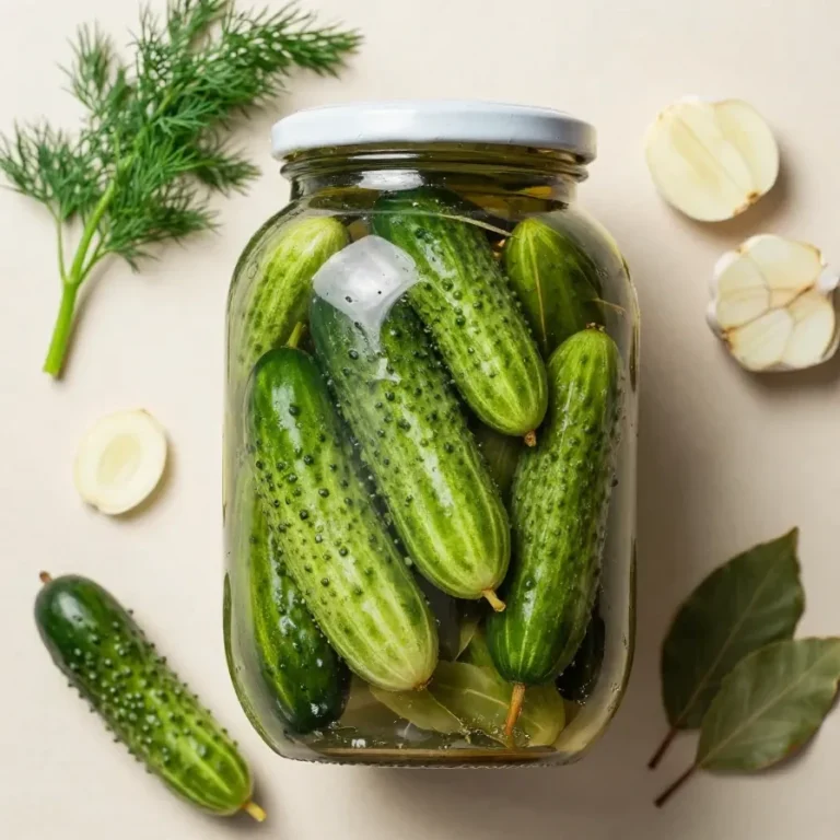 Frische Schlangengurken und Einmachgläser mit Kräutern und Gewürzen zum Einlegen vorbereitet