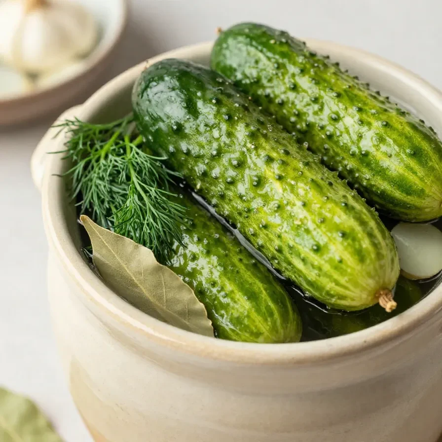 Frische Schlangengurken und Einmachgläser mit Kräutern und Gewürzen zum Einlegen vorbereitet