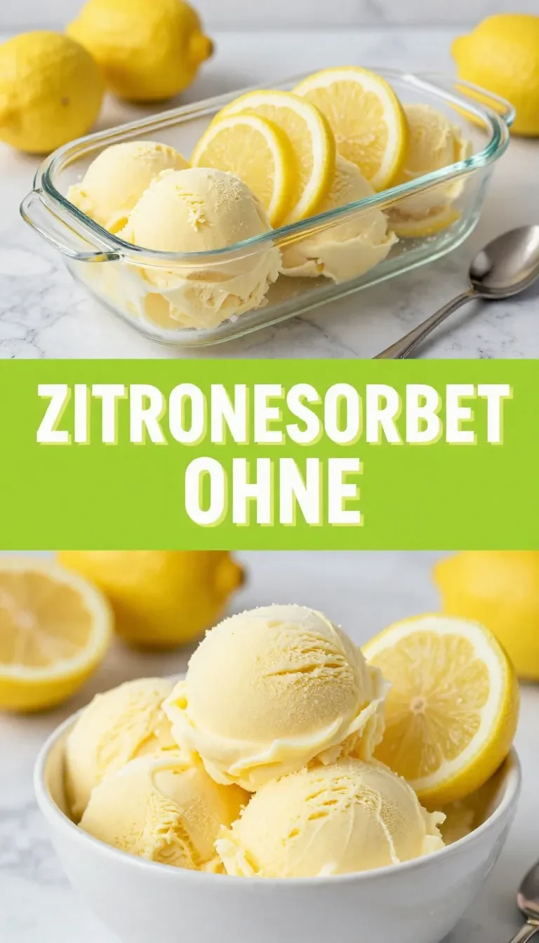 Eine Schale mit frischem Zitronensorbet, garniert mit Zitronenscheiben und Minzblättern, auf hellem Hintergrund.