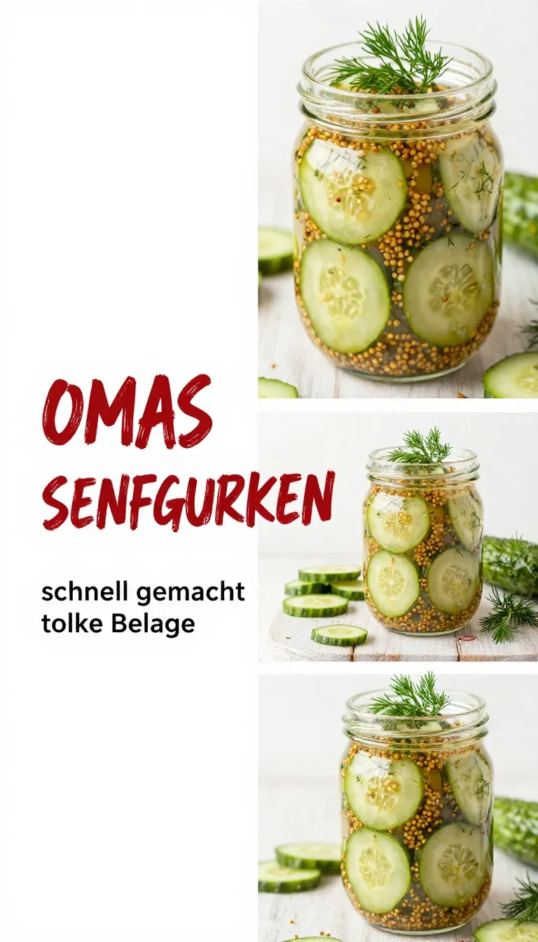 Ein Glas mit selbst eingelegten Senfgurken nach herzelieb Rezept auf einem hellen Holztisch