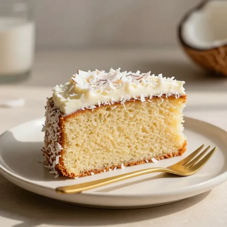Coconut Raffaello Cake mit heller Creme, Kokosraspeln und dekorativen Raffaello-Pralinen auf einer Tortenplatte
