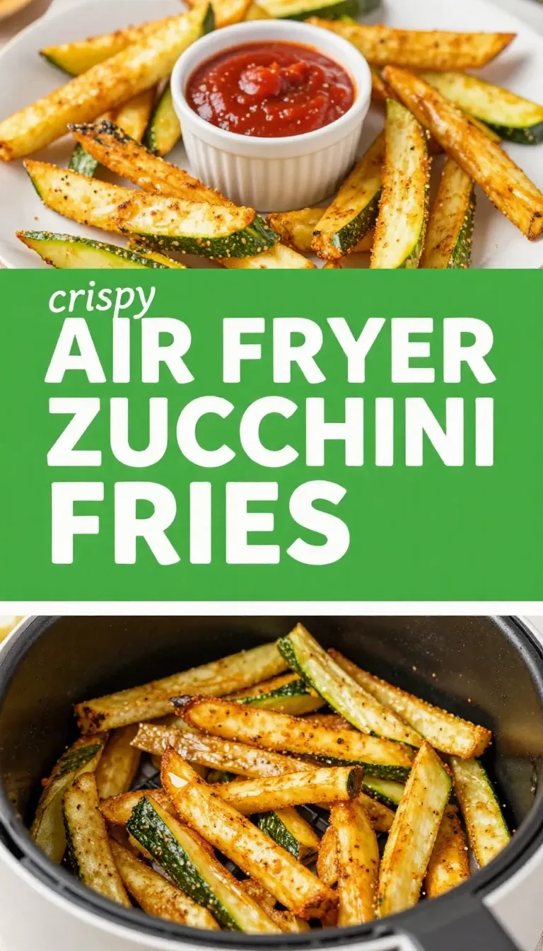 Knusprige Zucchini Fries aus dem Air Fryer auf einem Teller serviert