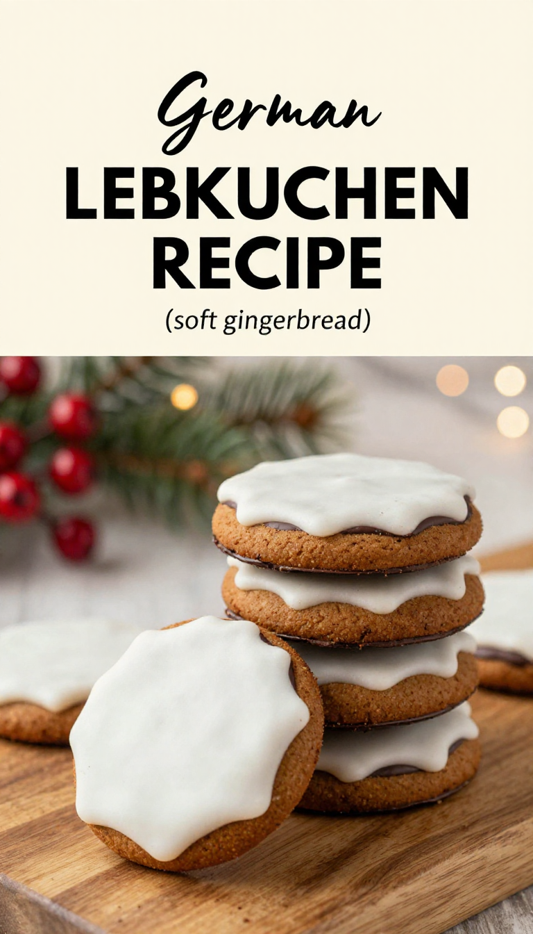 Weiche Lebkuchen mit glänzender Schokoladenglasur und Mandeln auf einem hellen Teller